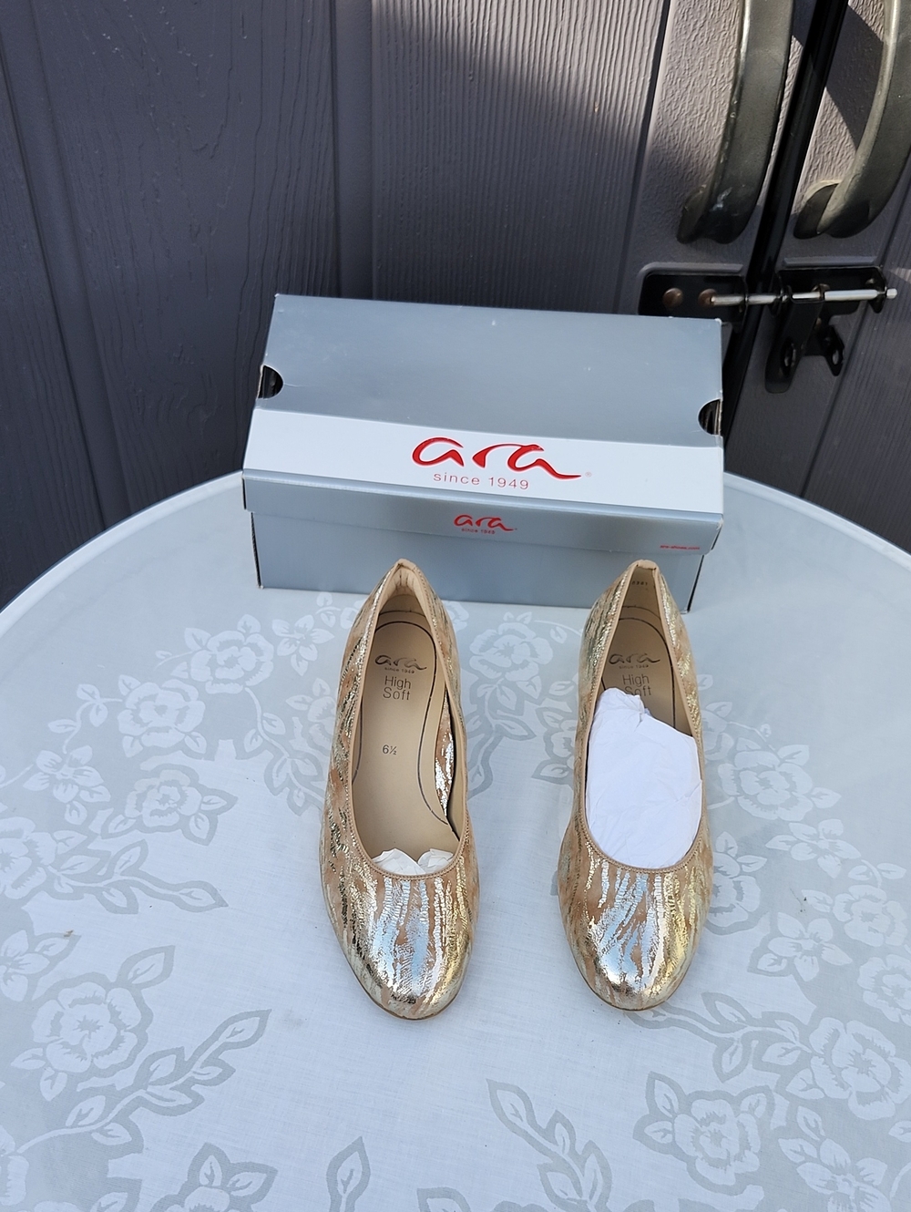 Ara Metallic Gold Low Heel Pumps